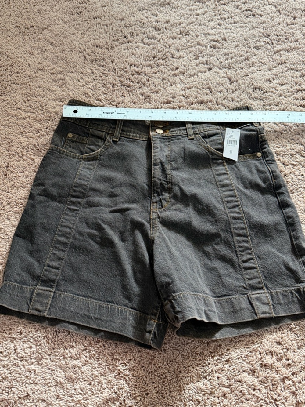 NWT new 28 Anthropologie pilcro seamed long denim jean shorts black gray gold - Picture 12 of 17